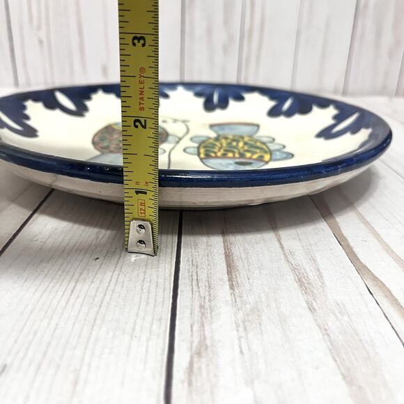Vintage Boho Mexican Talavera Plates- Hand Painted Bird & Fish Folk Art Set of 2 - Picture 9 of 11